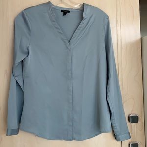 Ann Taylor Soft Blue V-Neck Blouse